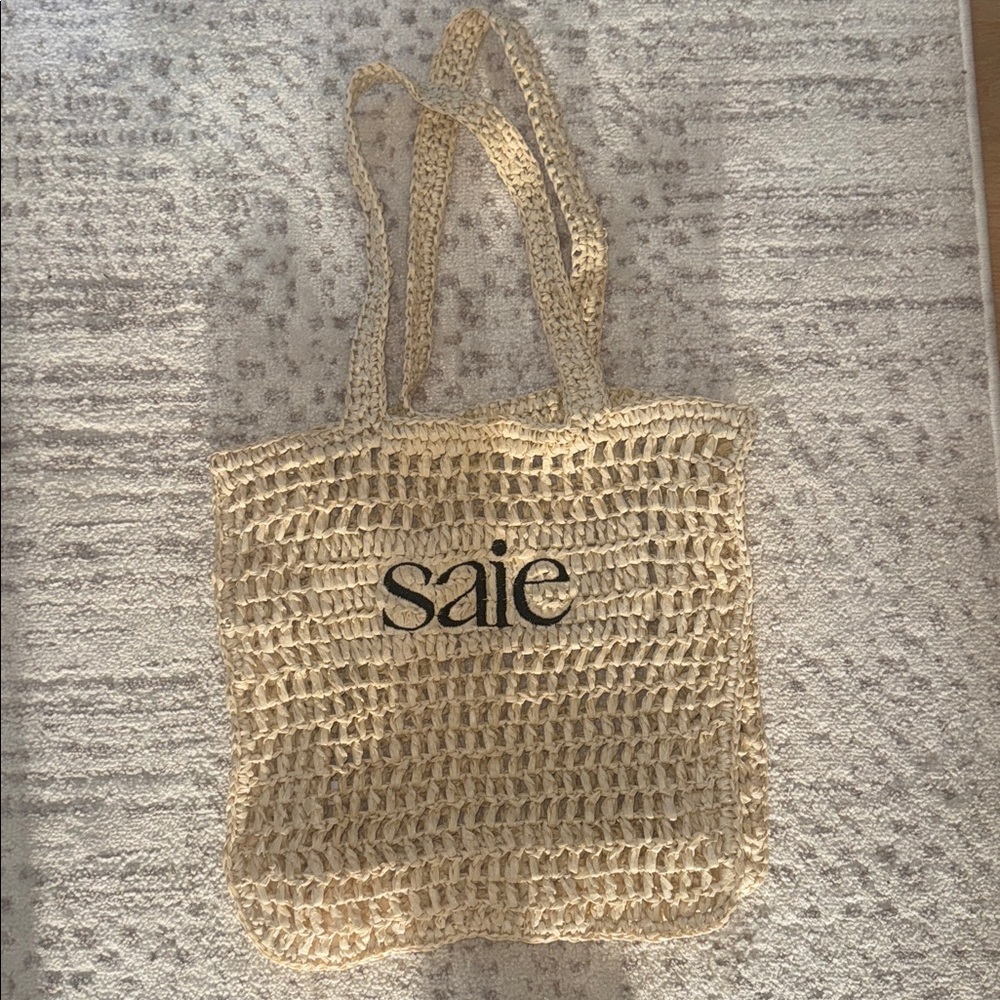 Saie Beige Crochet Tote with Logo